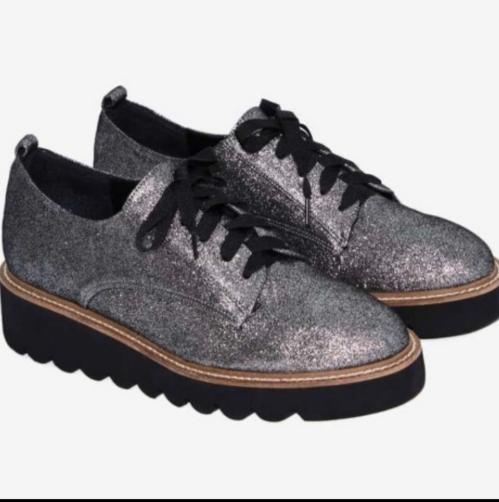Shellys London Jack Pewter Glitter Metal Shoes